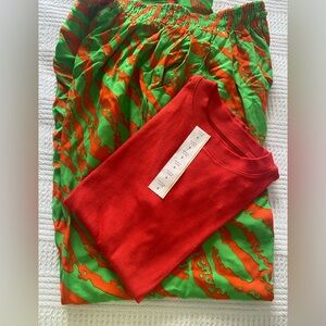 Vibrant orange Top and Green-Orange Pants Set